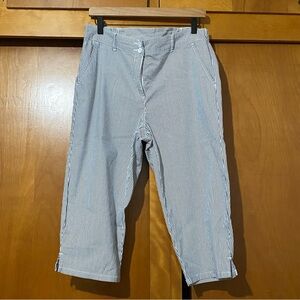 Karen Scott white Blue Striped Cropped Pants 12 Petite